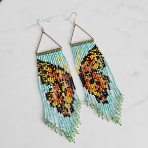 Butterfly Geo Handmade Boho Beaded Fringe Earrings Jewelry Boheme